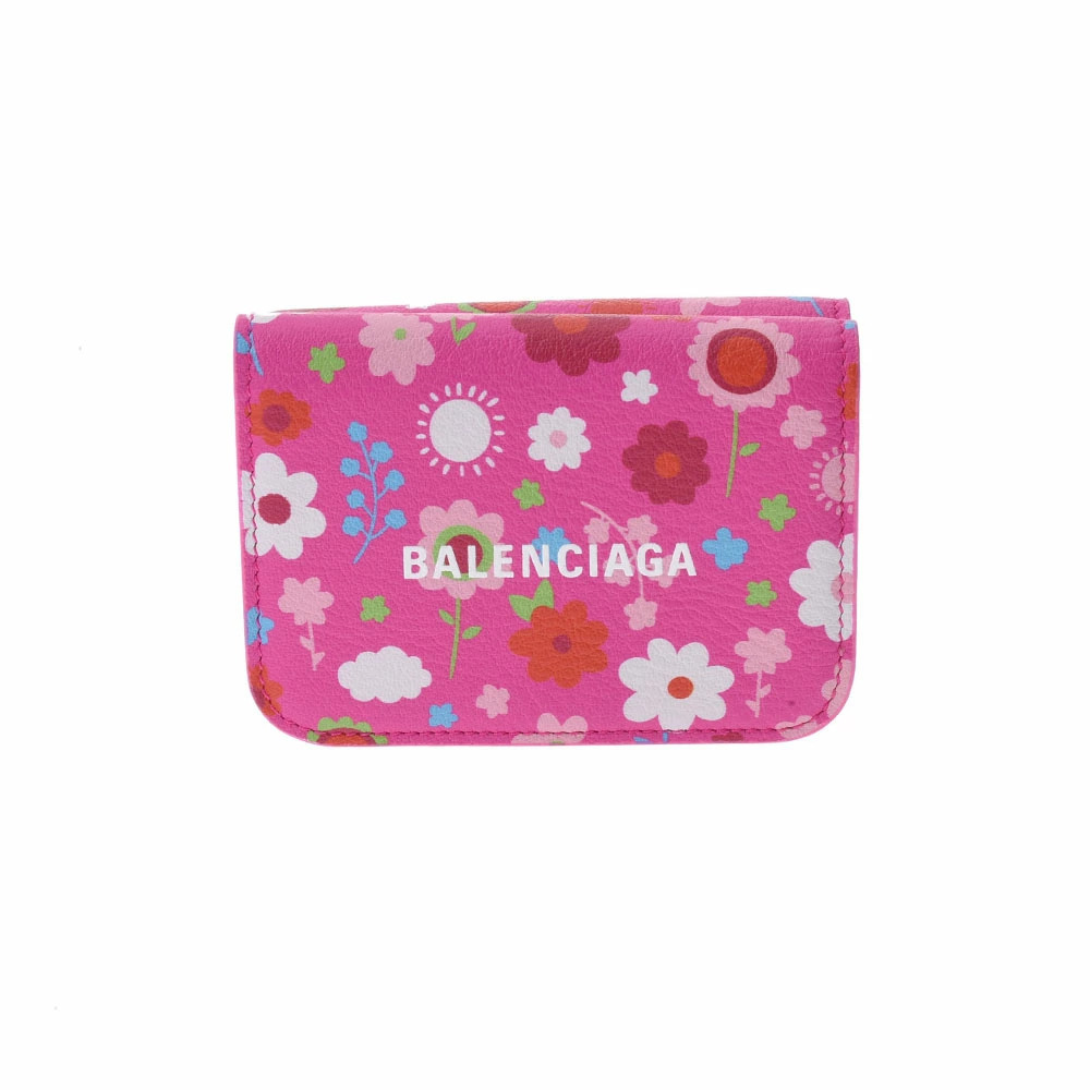 BALENCIAGA Cash Wallet Flower Pink Calf Tri fold